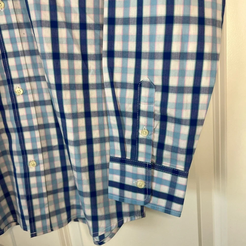 Chaps Boys Blue and White Plaid Button-Down Shirt